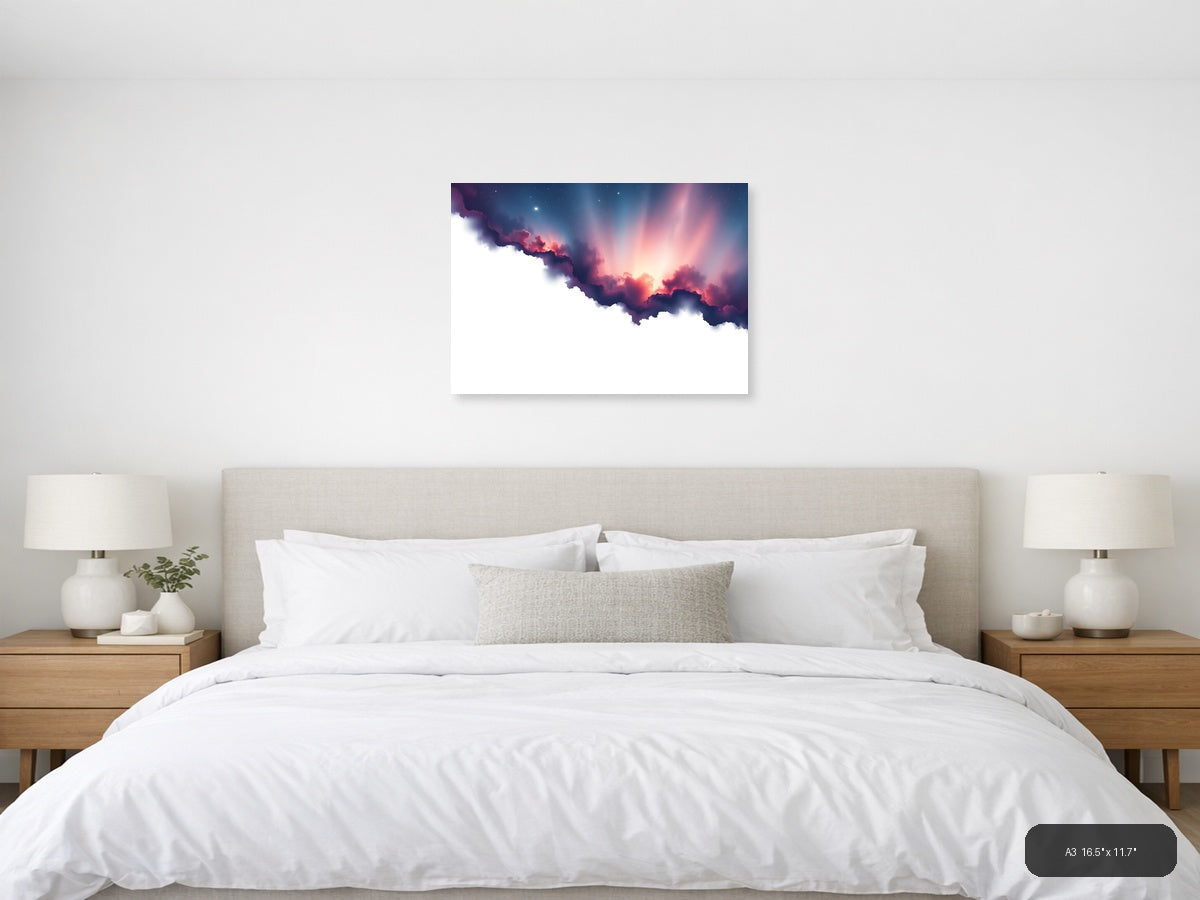 Cosmic Nebula Cloud Minimalist Landscape Wall Art — A3 / Bedroom