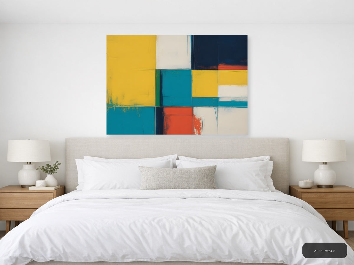 Colorful Geometric Blocks Abstract Canvas Wall Art — A1 / Bedroom
