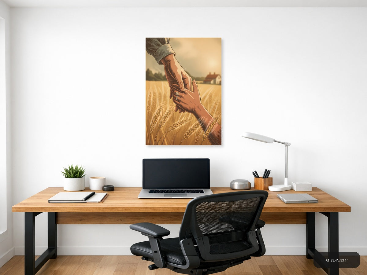 Vintage Farm Hands Wheat Field Portrait Wall Art — A1 / Office