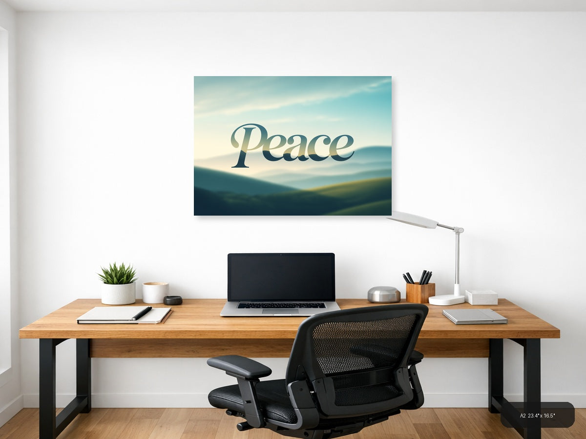 Peace Typography Landscape Mountain Wall Art — A2 / Office