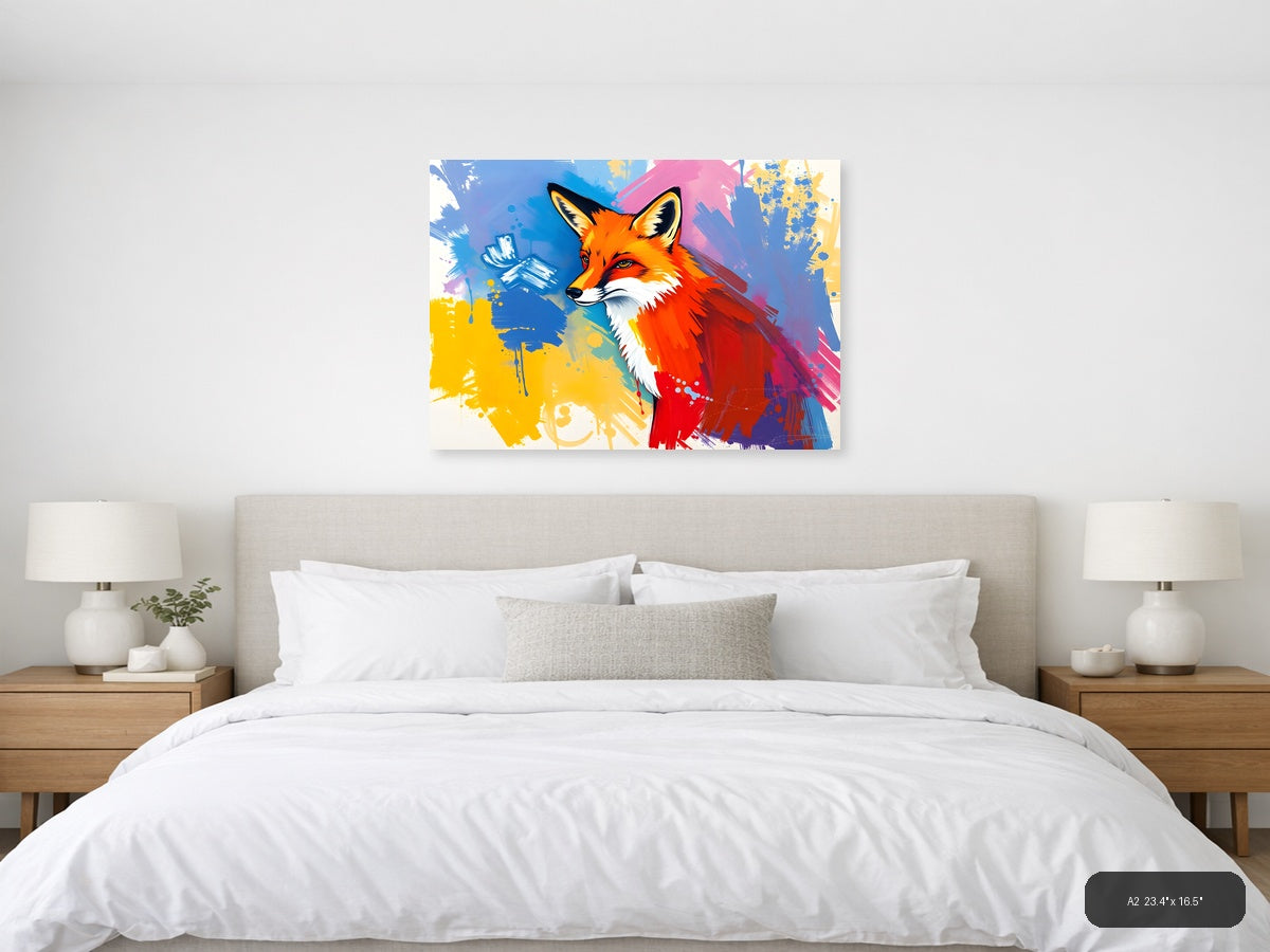 Vibrant Abstract Fox Portrait Splash Wall Art — A2 / Bedroom