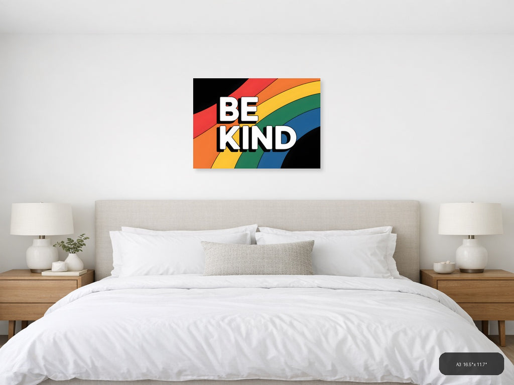 Be Kind Rainbow Typography Photography Wall Art — A3 / Bedroom