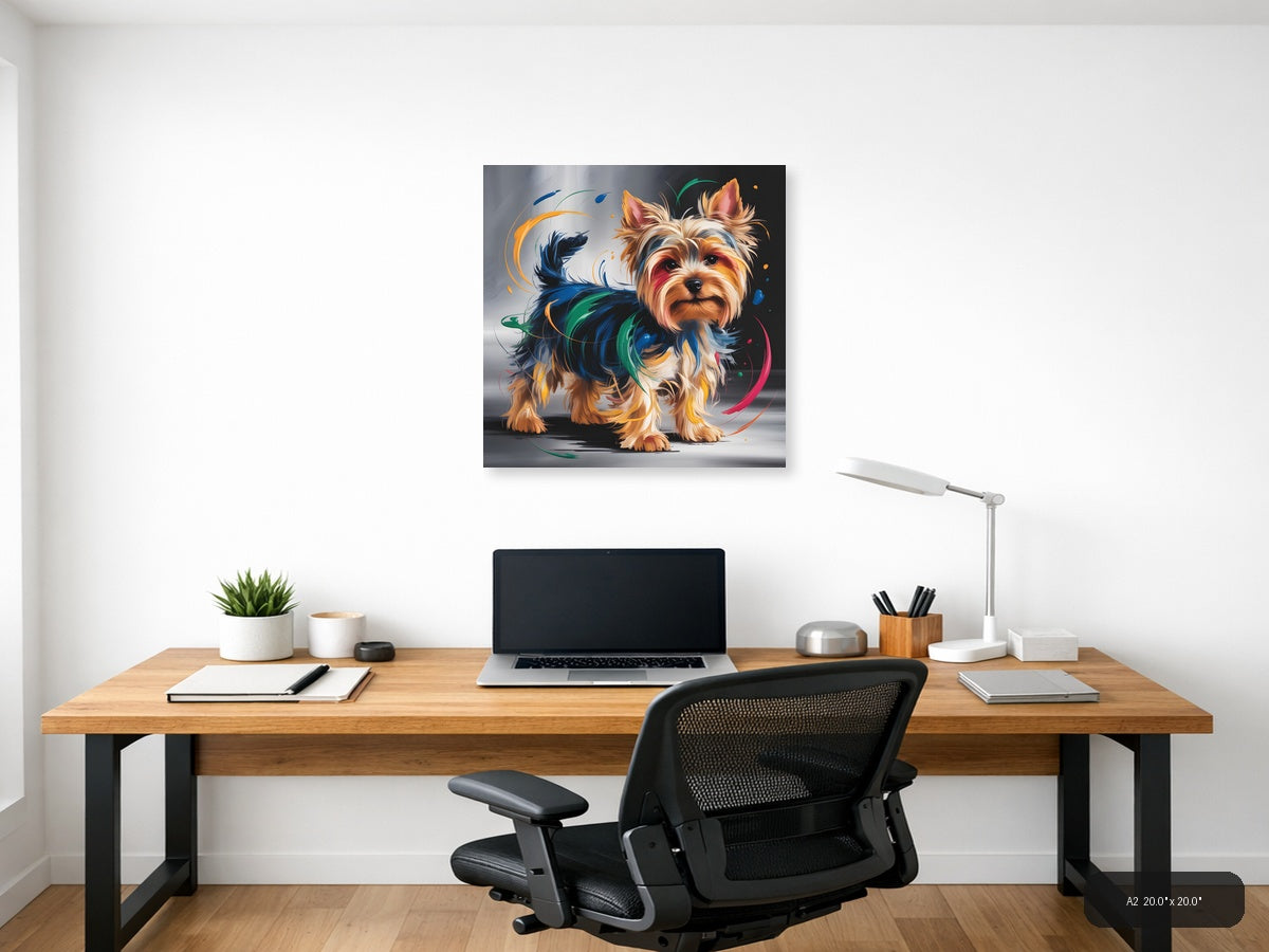 Colorful Abstract Yorkie Dog Portrait Wall Art — A2 / Office