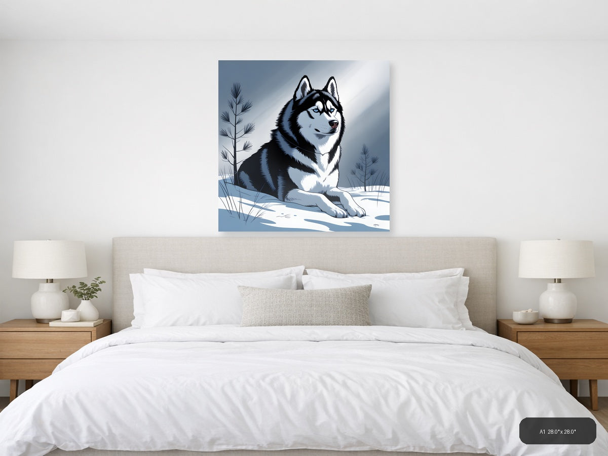 Husky in Snow Winter Landscape Photography Wall Art — A1 / Bedroom