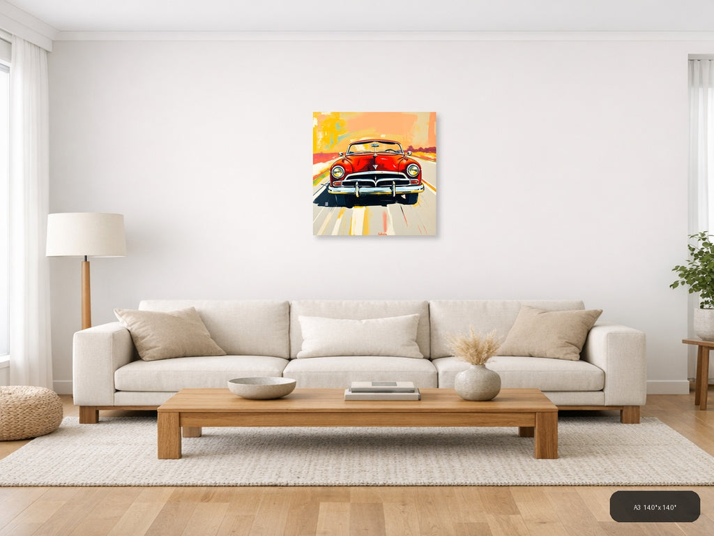 Classic Red Convertible Car Abstract Wall Art — A3 / Living Room