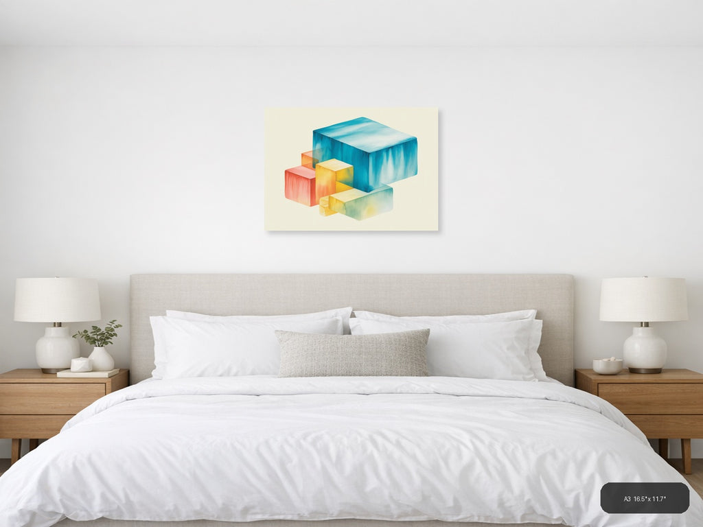 Colorful Geometric Watercolor Blocks Wall Art — A3 / Bedroom