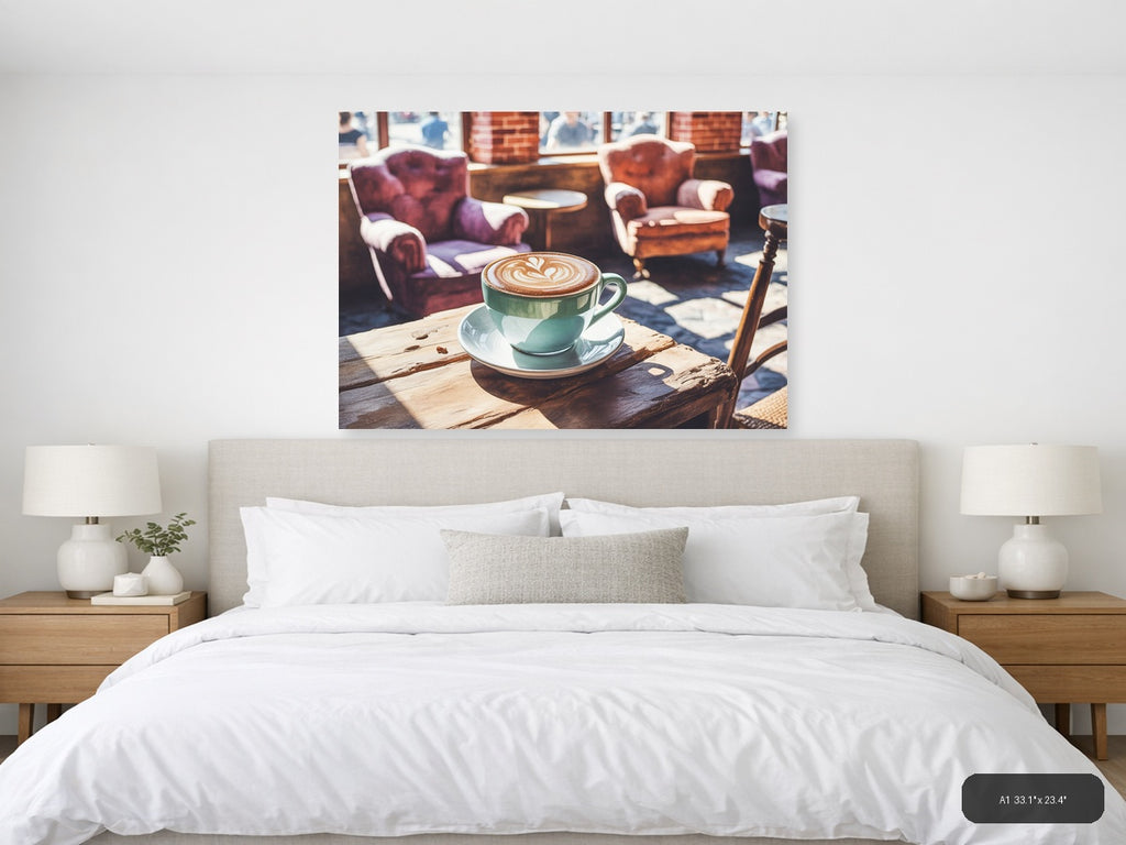 Coffee First — Watercolor (Landscape) Canvas Print | Watercolor Wall Art | A4 A3 A2 A1 — A1 / Bedroom