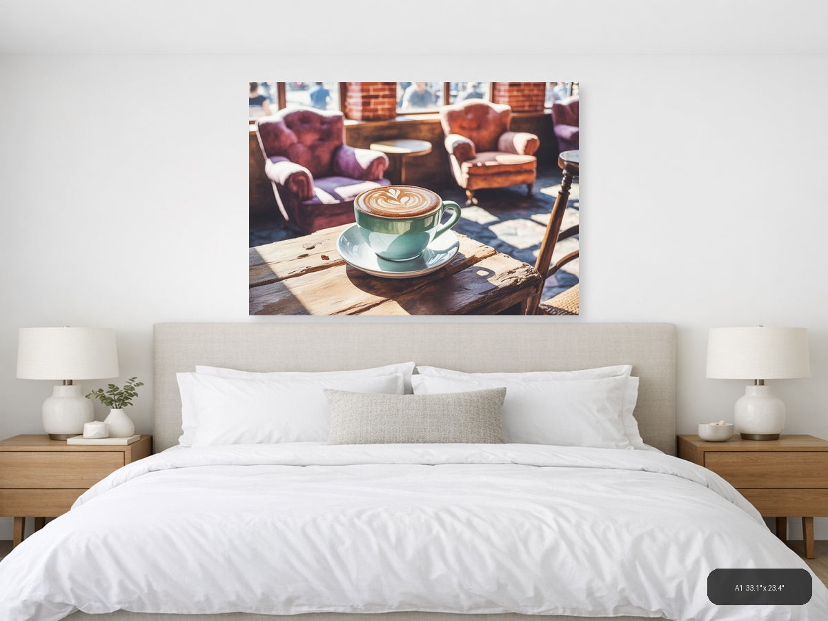 Coffee First — Watercolor (Landscape) Canvas Print | Watercolor Wall Art | A4 A3 A2 A1 — A1 / Bedroom