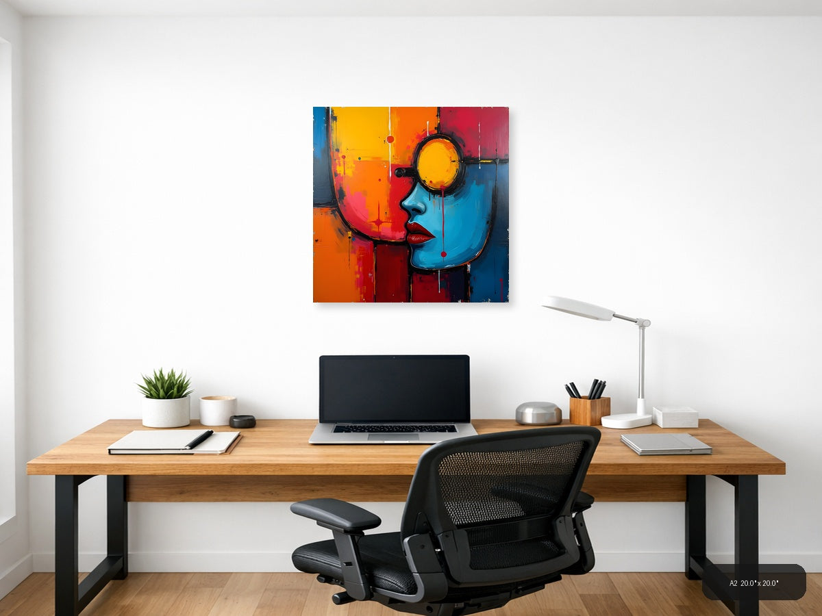 Colorful Abstract Face Profile Yellow Eye Wall Art — A2 / Office