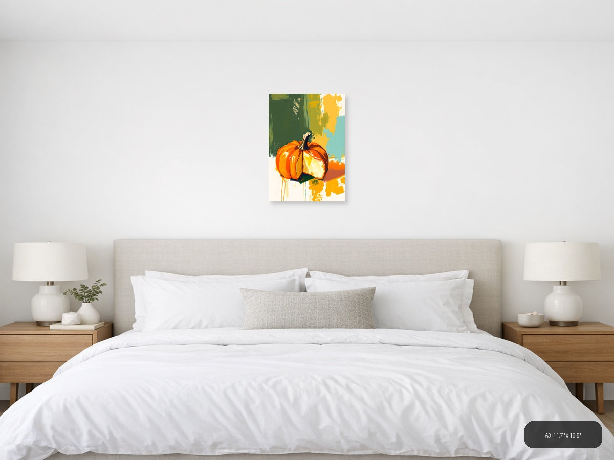 Abstract Orange Pumpkin Modern Autumn Wall Art — A3 / Bedroom