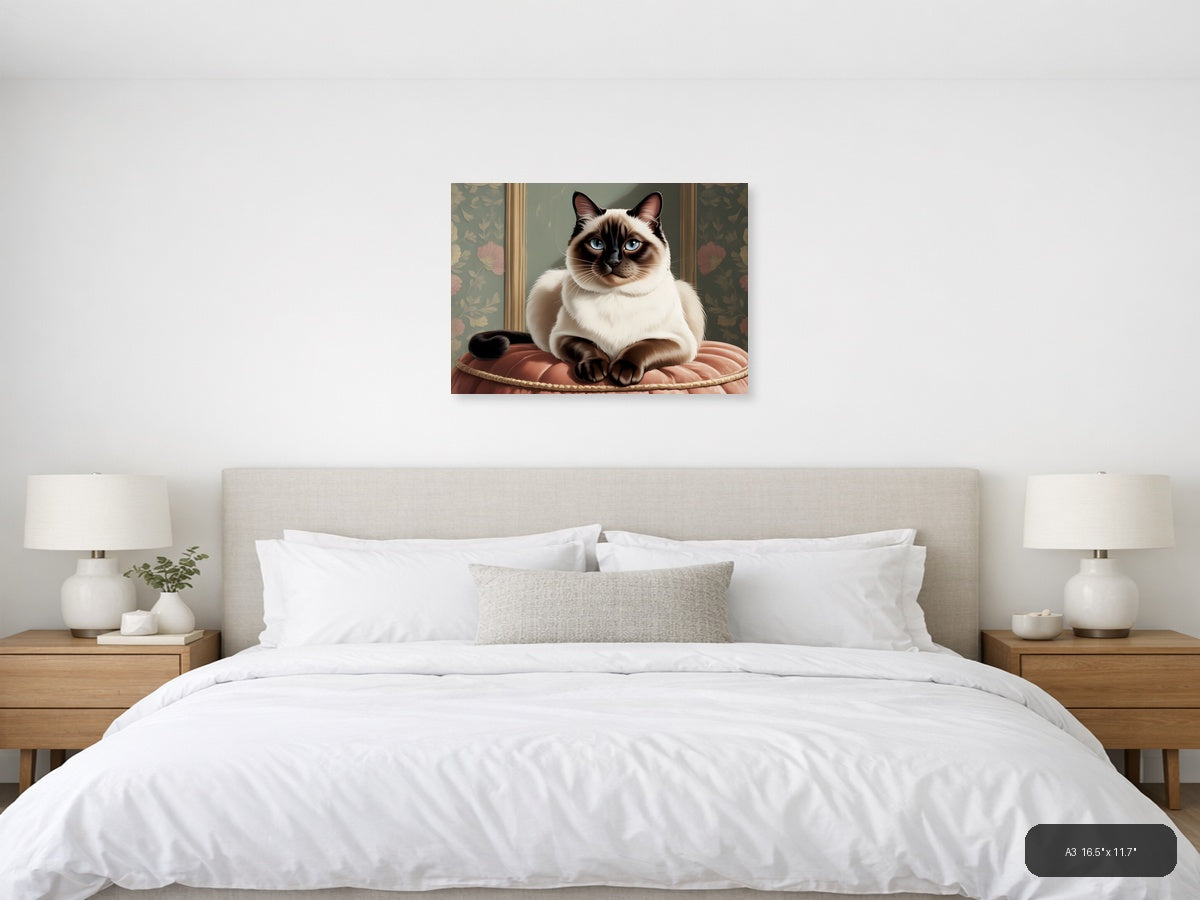 Siamese Cat Portrait Vintage Style Wall Art — A3 / Bedroom