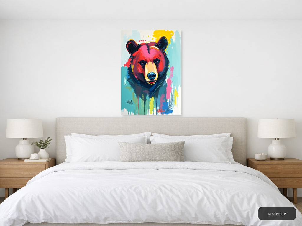 Colorful Abstract Bear Portrait Pop Art Wall Art — A1 / Bedroom