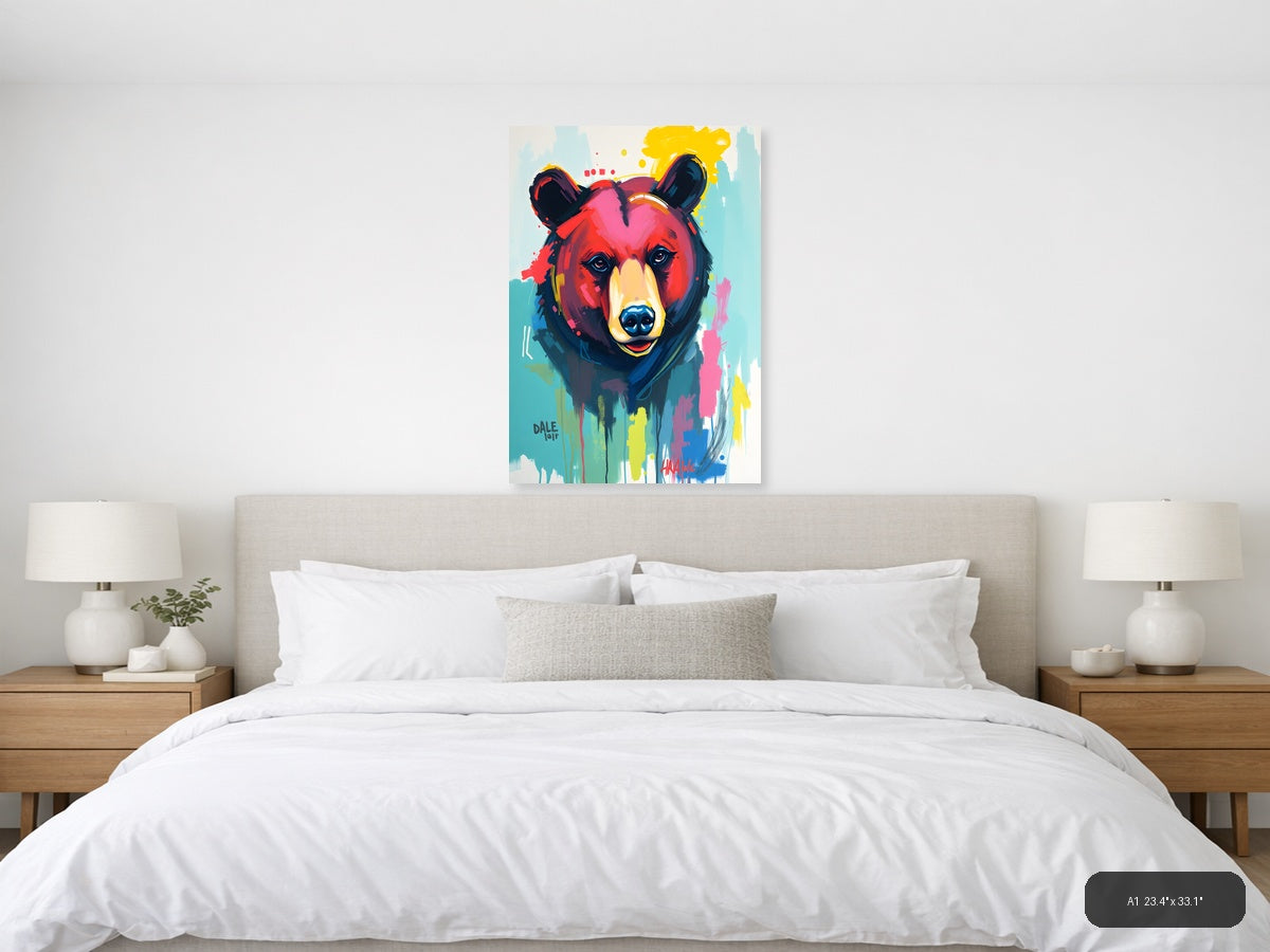Colorful Abstract Bear Portrait Pop Art Wall Art — A1 / Bedroom