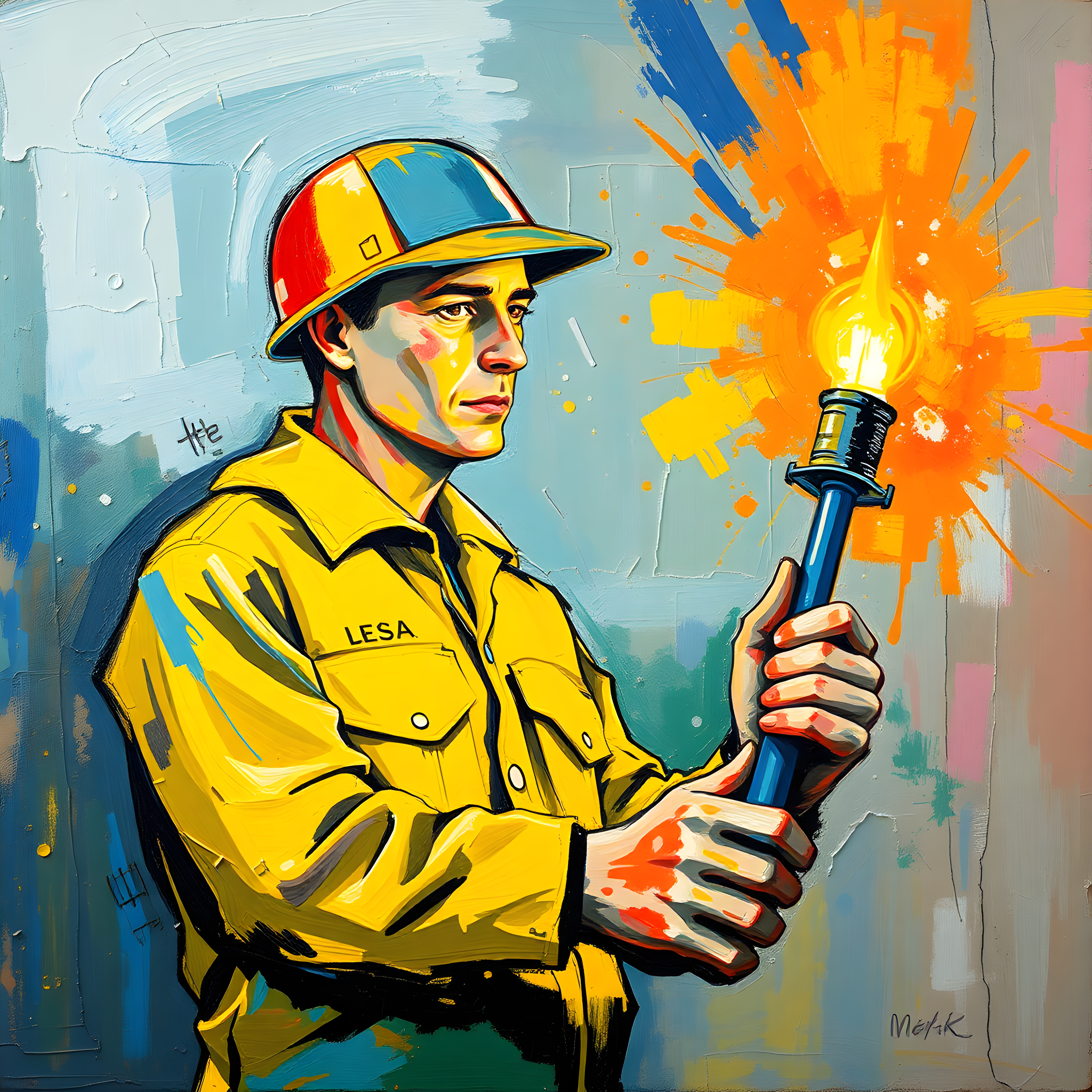 Firefighter with Torch Abstract Modern Wall Art