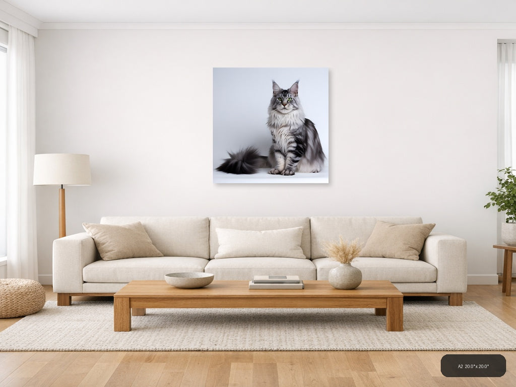 Gray Tabby Cat with Green Eyes Minimalist Wall Art — A2 / Living Room