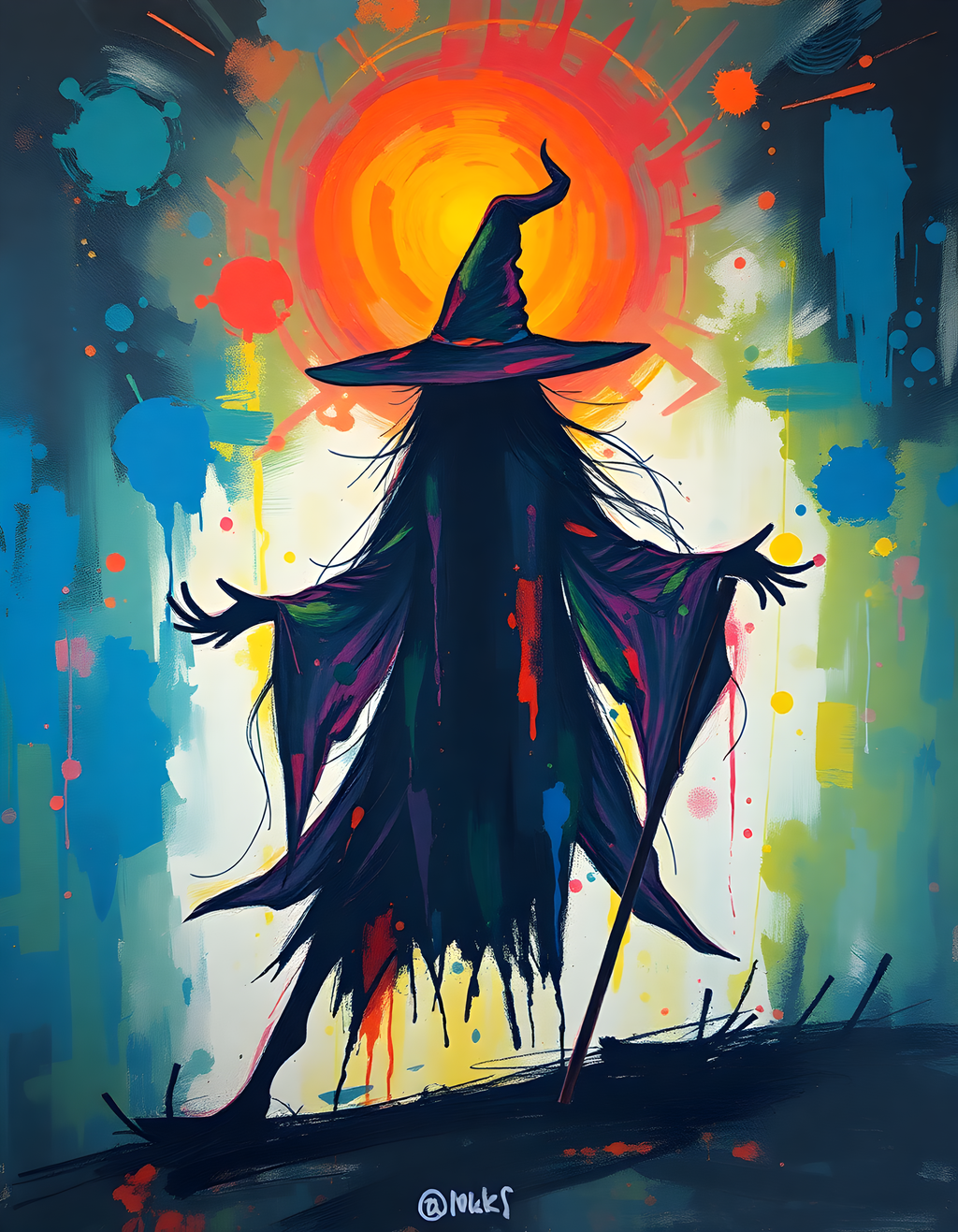 Abstract Witch Silhouette with Glowing Aura Wall Art