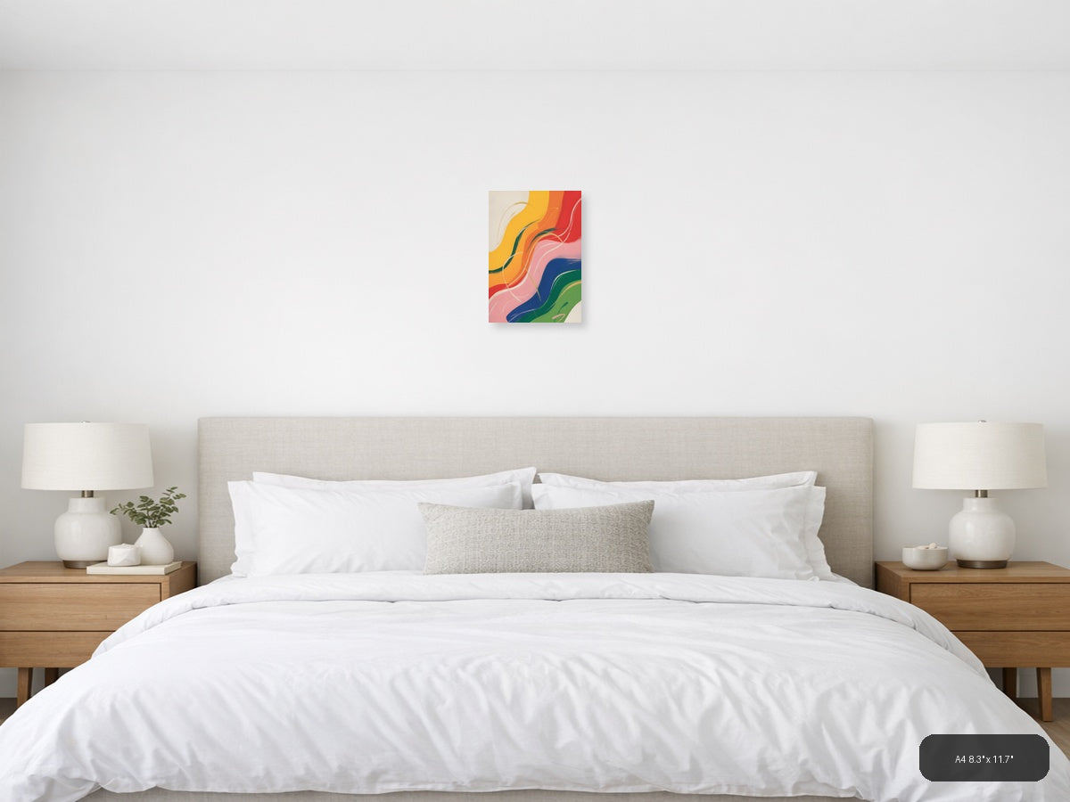 Colorful Abstract Waves Rainbow Flow Wall Art — A4 / Bedroom