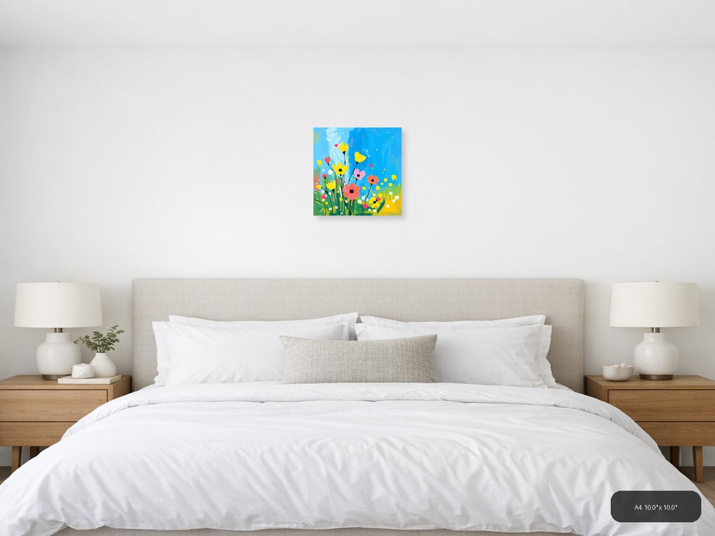 Colorful Abstract Wildflower Garden Blue Sky Wall Art — A4 / Bedroom