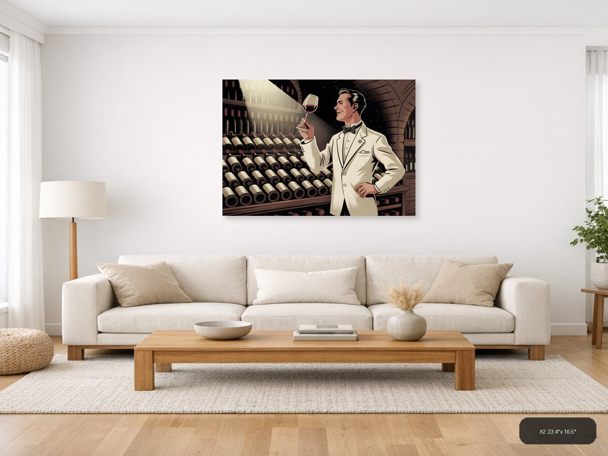 Vintage Wine Connoisseur in Cellar - Landscape Wall Art — A2 / Living Room
