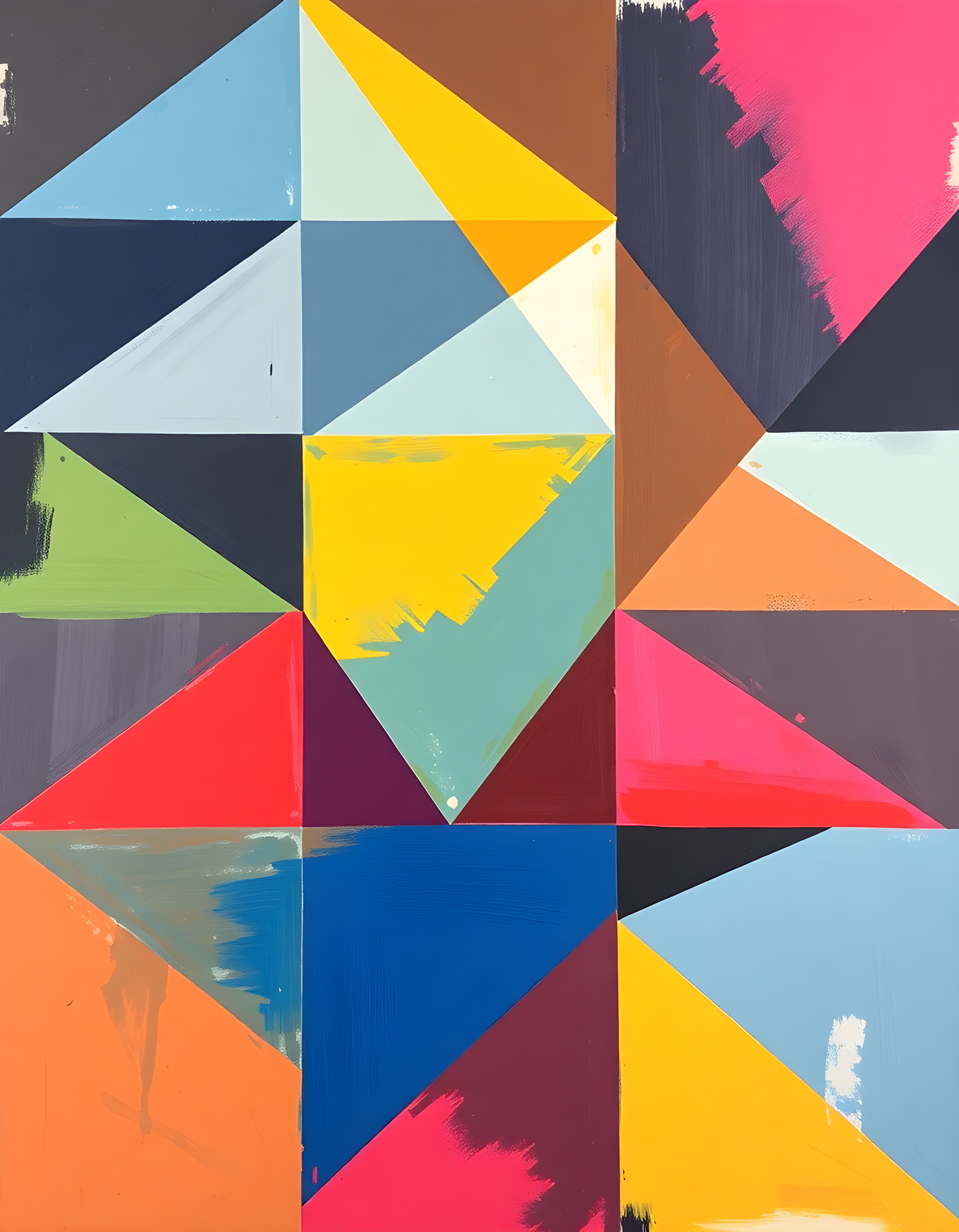 Colorful Geometric Abstract Triangle Composition Wall Art