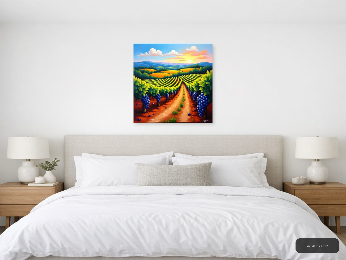 Vibrant Vineyard Sunset - Abstract Landscape Wall Art — A2 / Bedroom