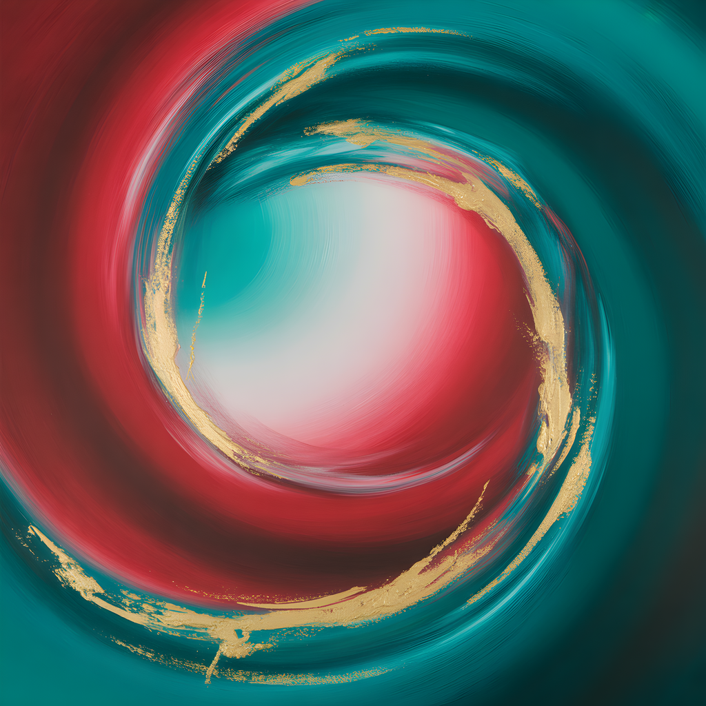 Teal Red Gold Spiral Abstract Modern Wall Art