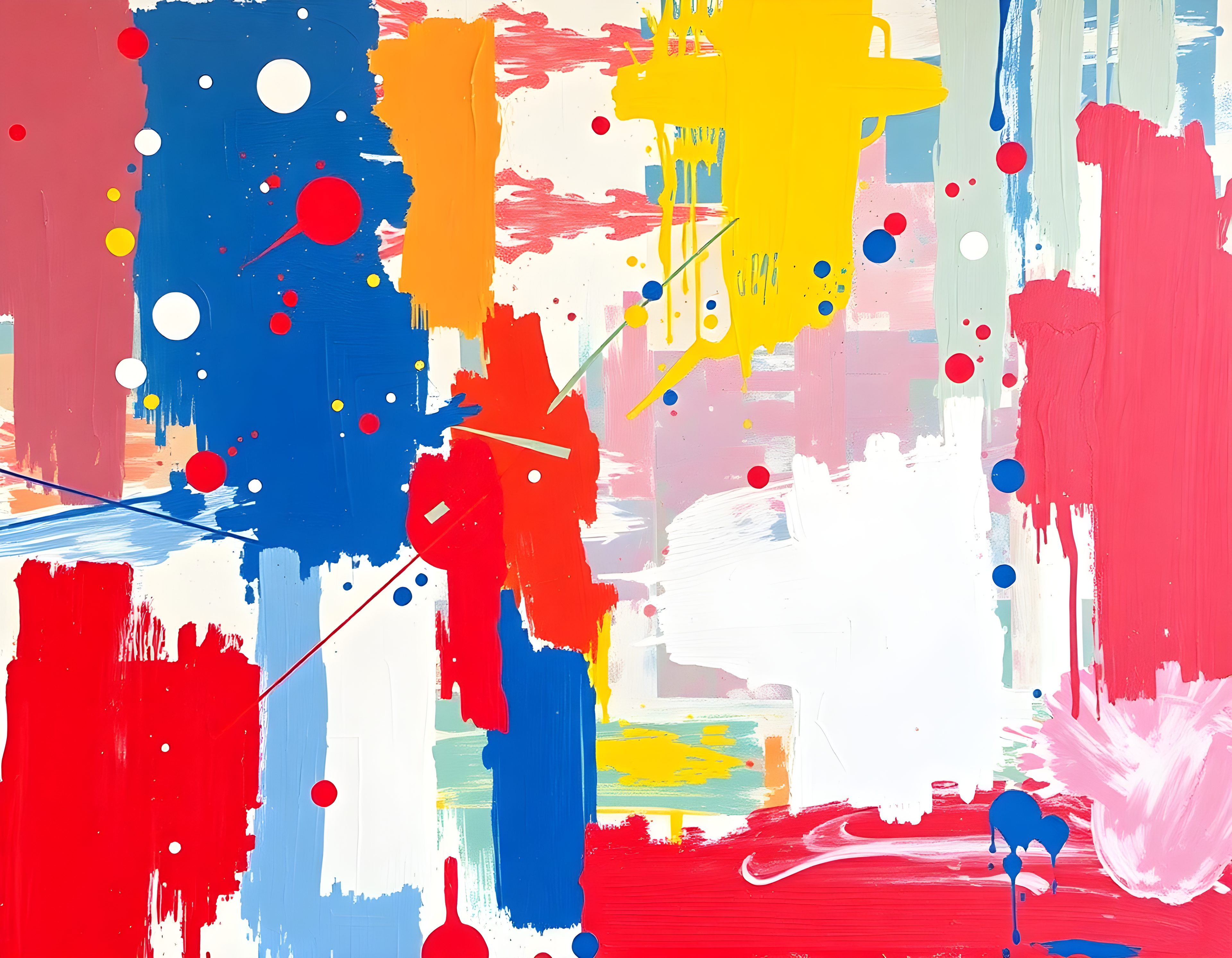 Vibrant Abstract Composition with Red, Blue & Yellow Wall Art