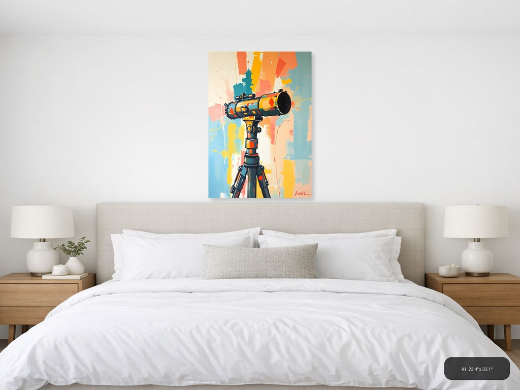 Abstract Telescope Illustration Modern Colorful Wall Art — A1 / Bedroom