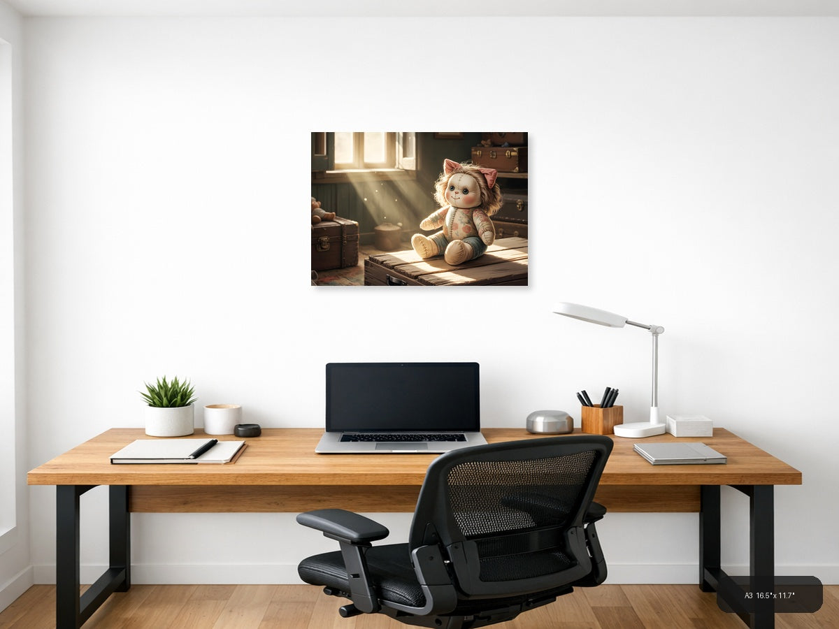 Vintage Stitched Doll in Sunlit Room Wall Art — A3 / Office