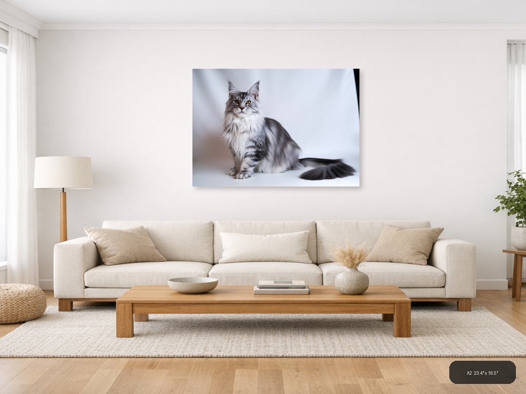 Gray Tabby Cat Portrait Minimalist Wall Art — A2 / Living Room