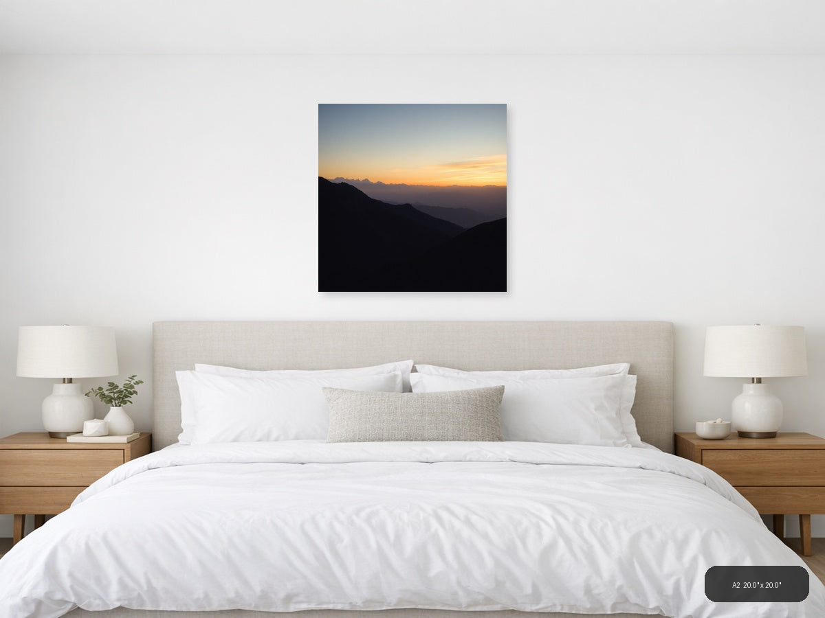 Mountain Sunset Silhouette Minimalist Wall Art — A2 / Bedroom