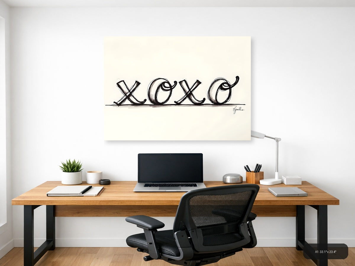 XOXO Line Art Sketch - Minimalist Black & White Wall Art — A1 / Office