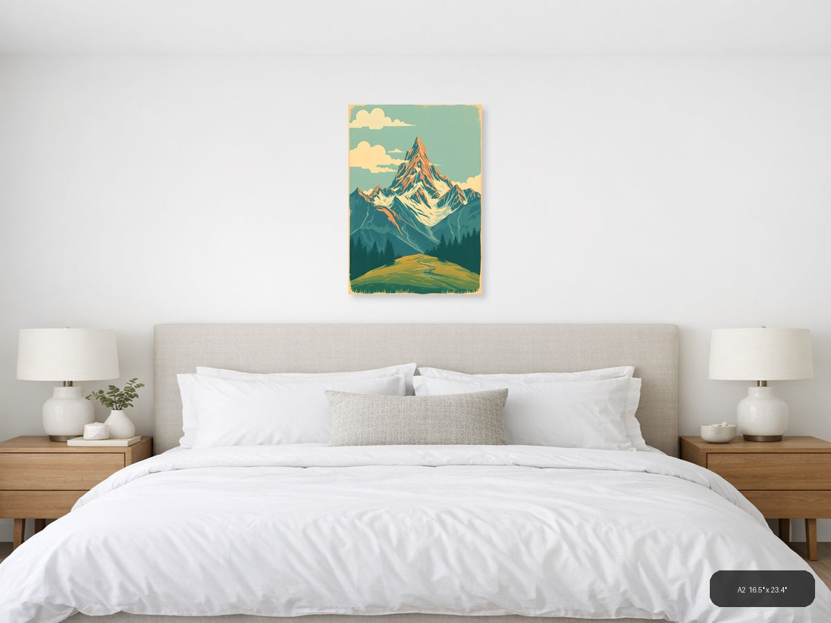Vintage Mountain Peak Landscape Poster Wall Art — A2 / Bedroom