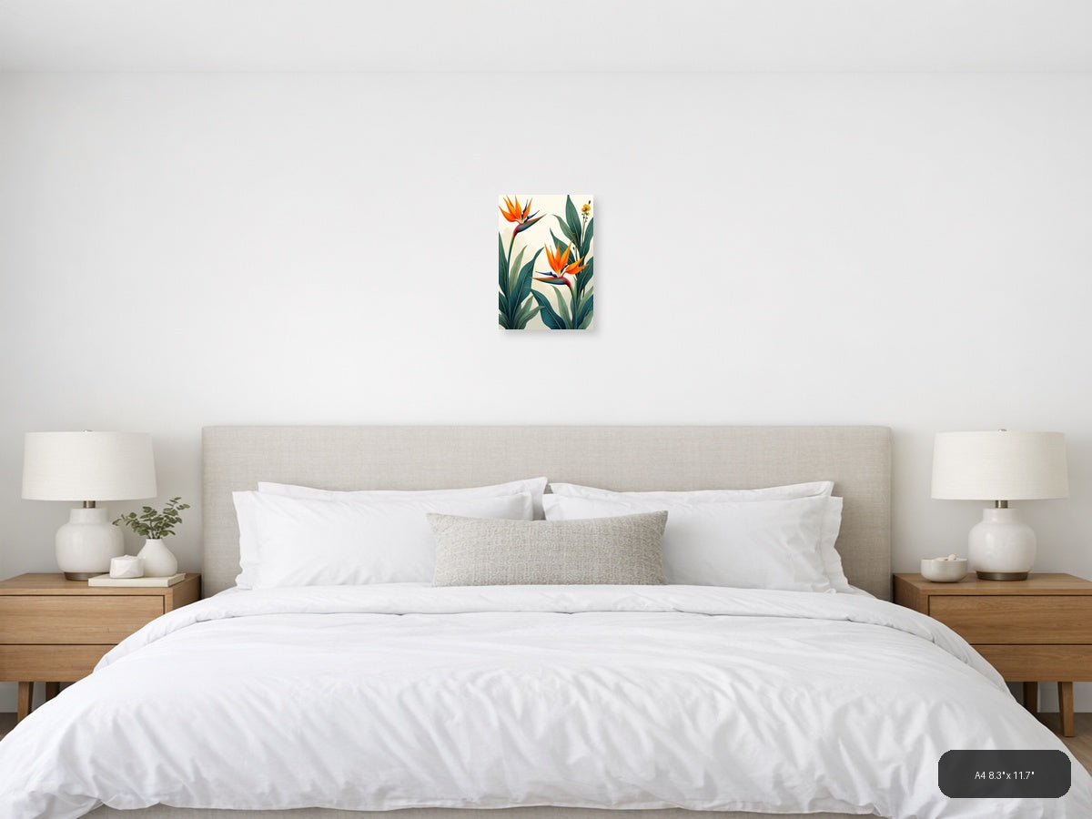 Tropical Bird of Paradise Botanical Portrait Wall Art — A4 / Bedroom