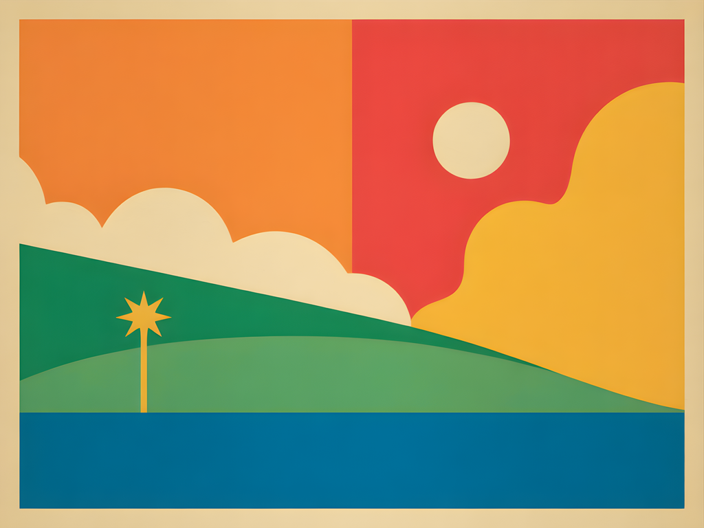 Vintage Sunset Landscape with Palm Tree Wall Art