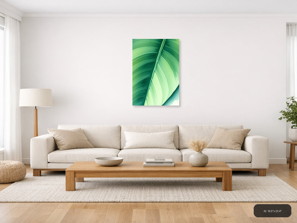Green Leaf Watercolor Abstract Wall Art — A2 / Living Room