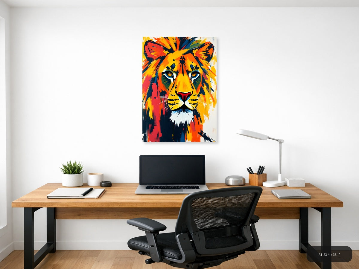 Vibrant Abstract Lion Head Colorful Wall Art — A1 / Office