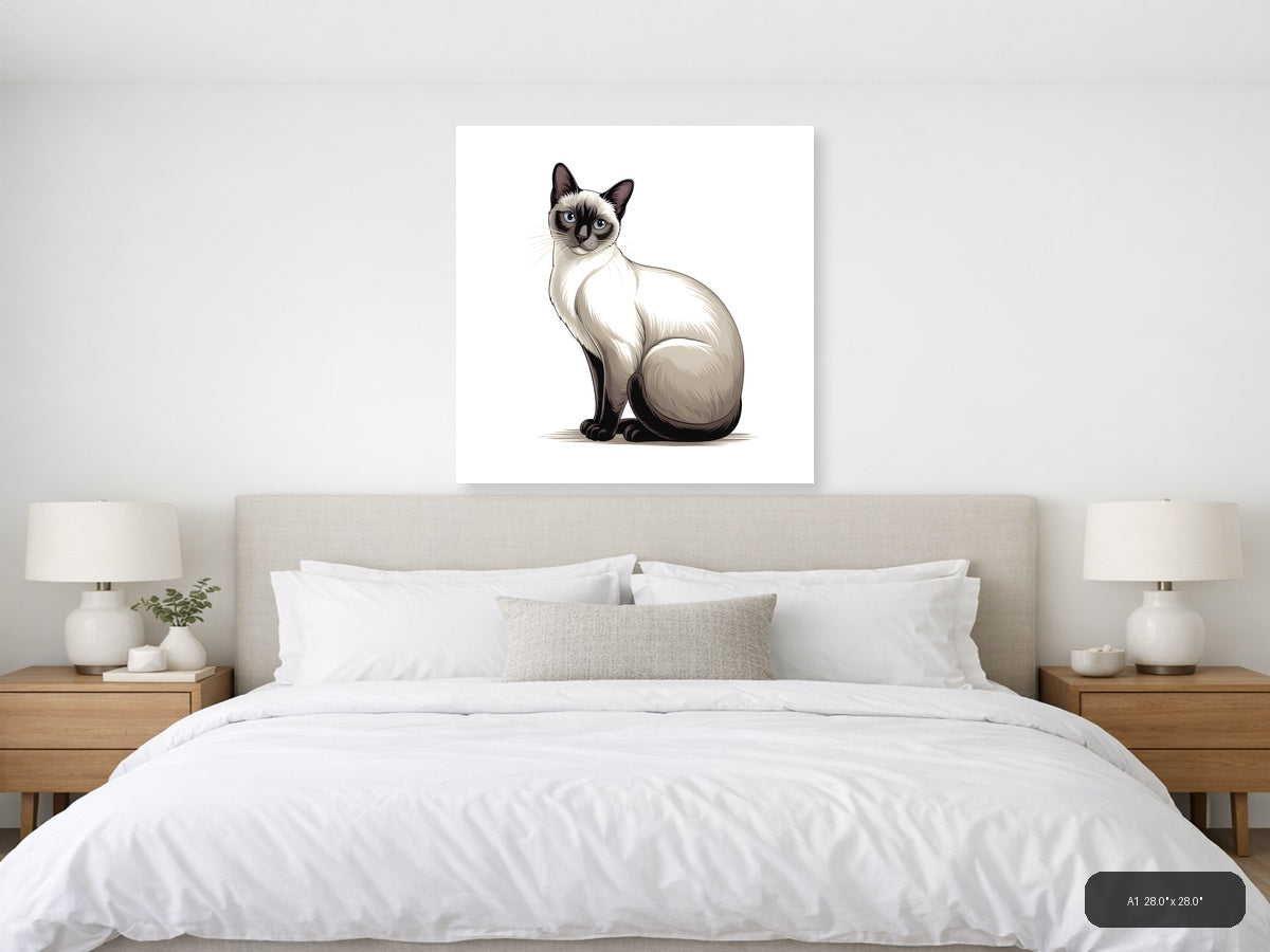 Siamese Cat Portrait Minimalist Wall Art — A1 / Bedroom
