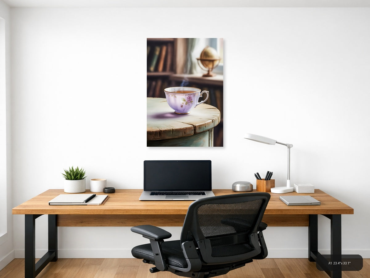 Vintage Purple Teacup Watercolor Wall Art — A1 / Office