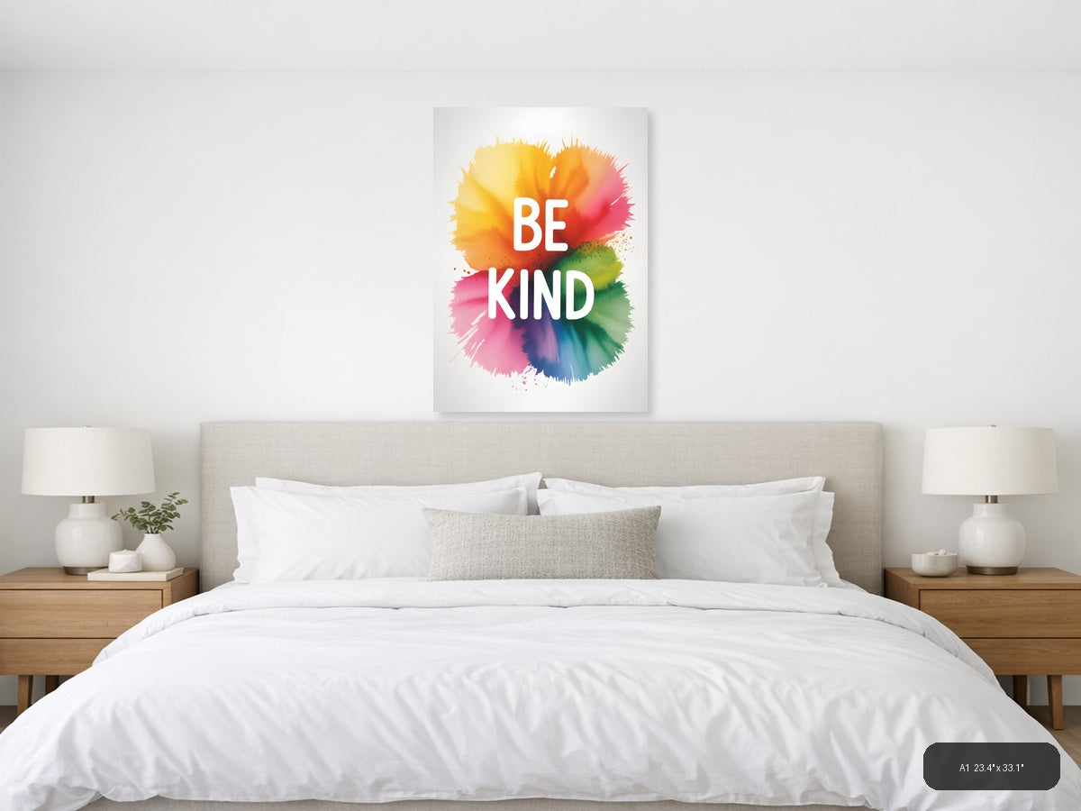 Be Kind Watercolor Splash Portrait Wall Art — A1 / Bedroom