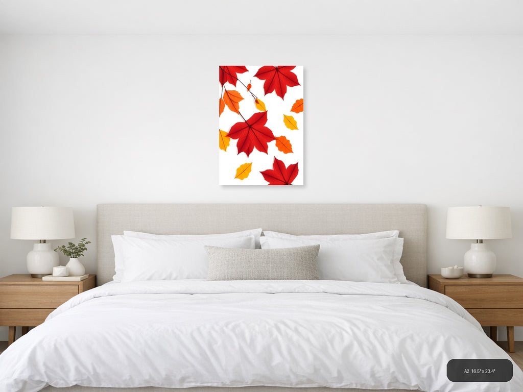 Minimalist Autumn Leaves Portrait Wall Art — A2 / Bedroom