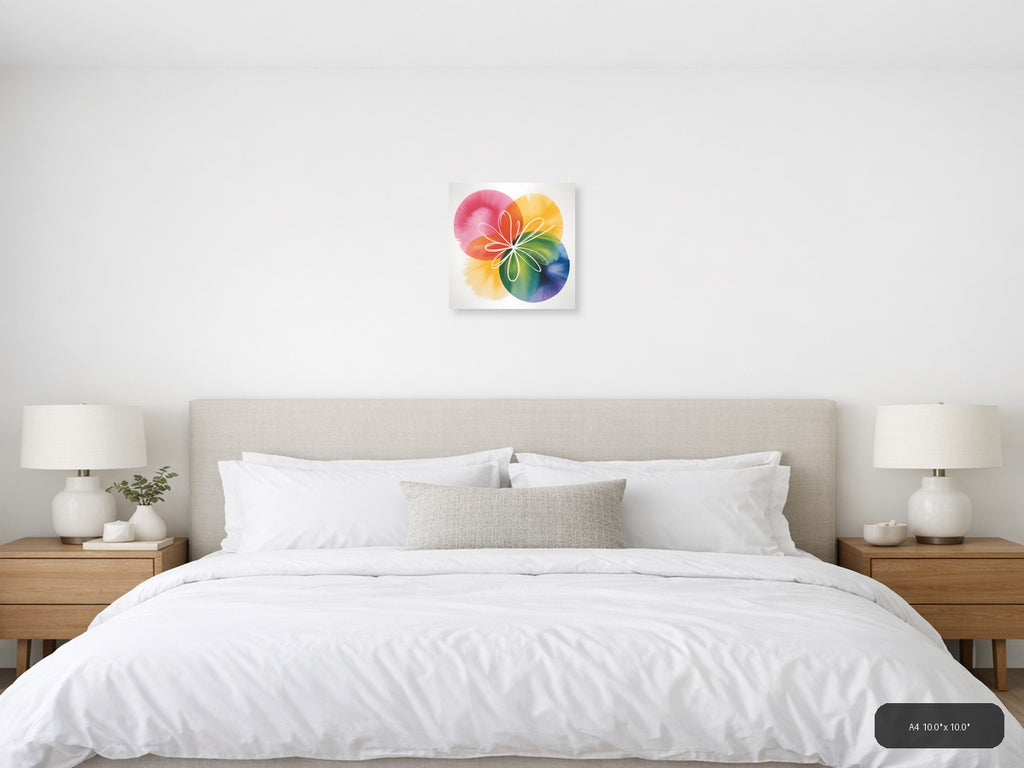 Colorful Watercolor Flower Petals Abstract Wall Art — A4 / Bedroom
