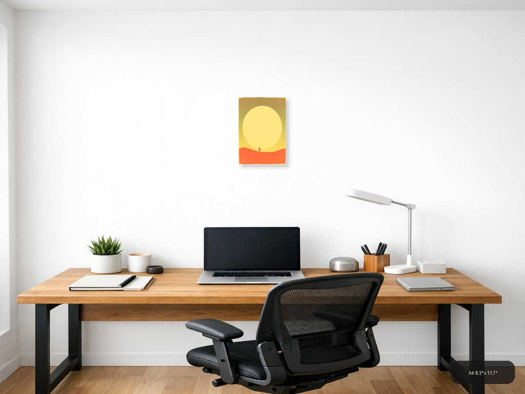 Vintage Sunset Desert Wanderer Silhouette Wall Art — A4 / Office