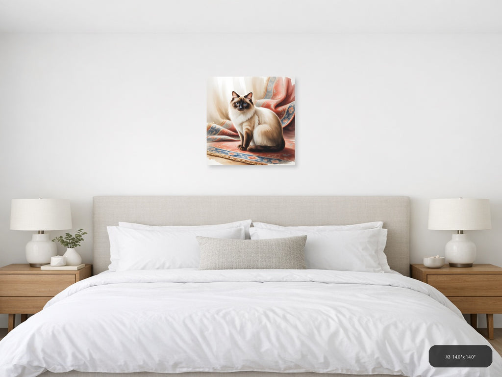 Siamese Cat with Blue Eyes Watercolor Wall Art — A3 / Bedroom