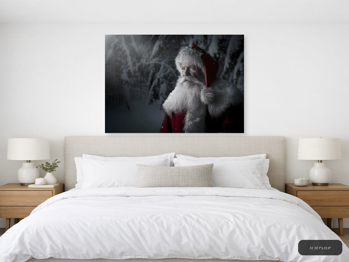 Santa in Snowy Forest Portrait Photography Wall Art — A1 / Bedroom