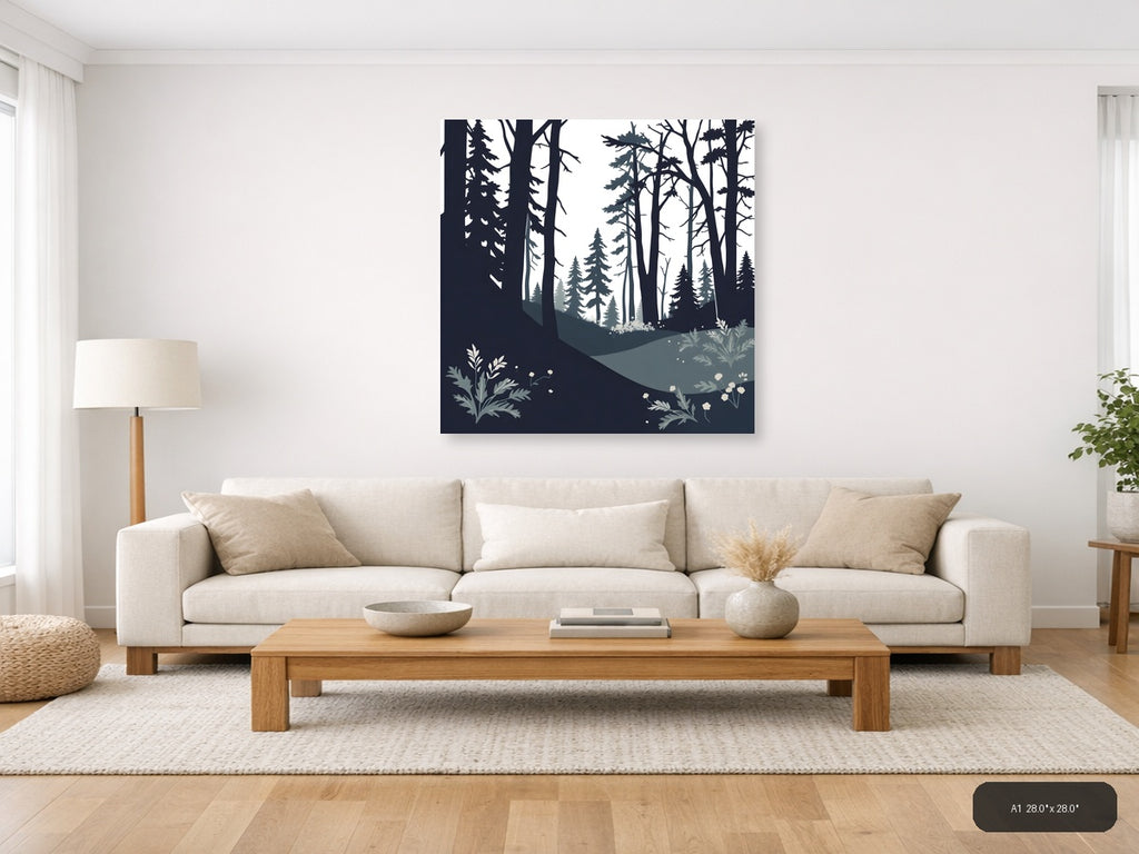 Minimalist Forest Path with Tall Trees Wall Art — A1 / Living Room