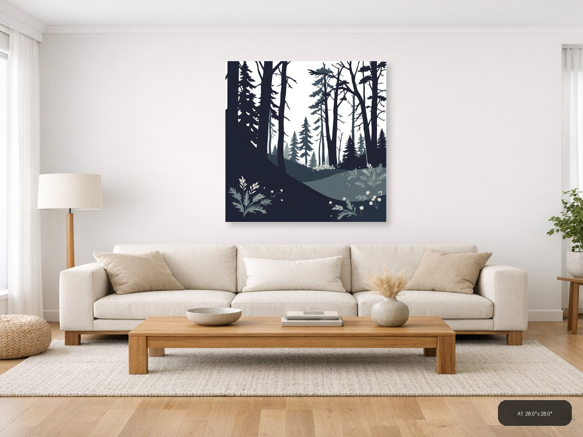 Minimalist Forest Path with Tall Trees Wall Art — A1 / Living Room