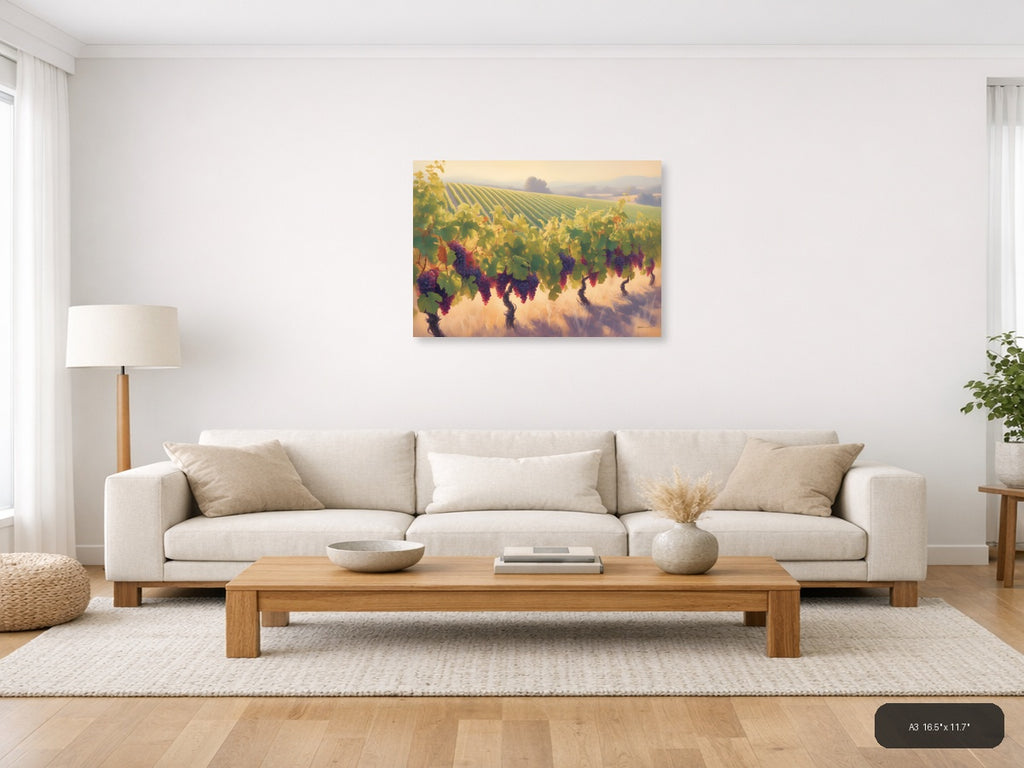Golden Vineyard Harvest Abstract Landscape Wall Art — A3 / Living Room