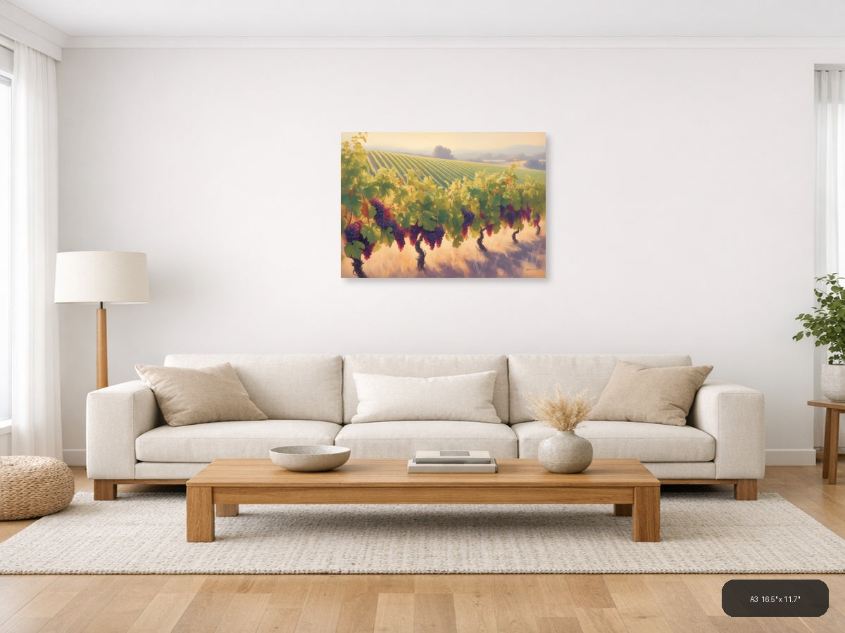Golden Vineyard Harvest Abstract Landscape Wall Art — A3 / Living Room