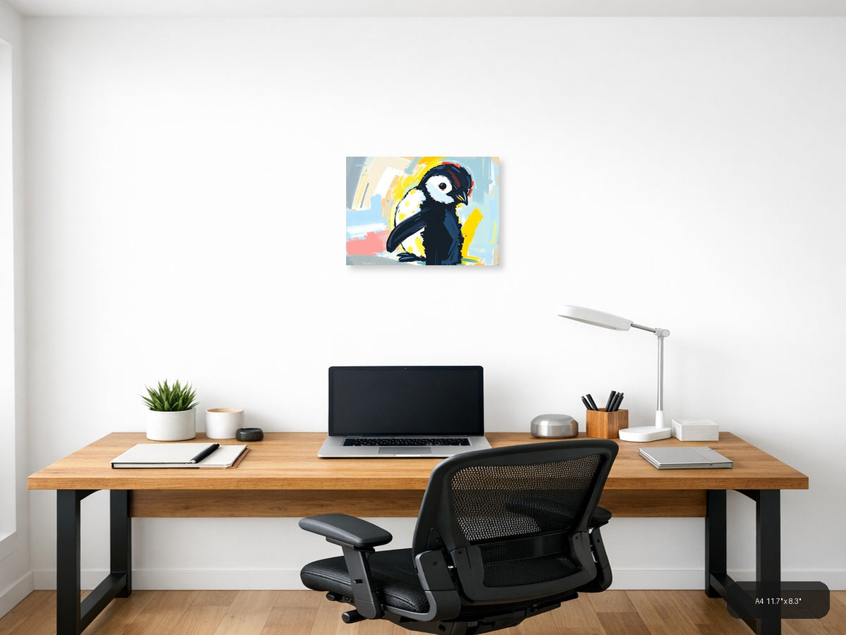 Abstract Penguin with Headphones - Modern Wall Art — A4 / Office